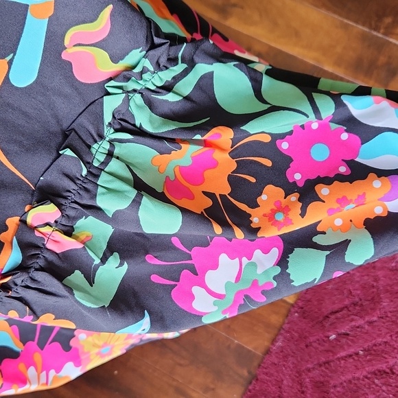 Tropical Floral Pink and Orange Sleeveless Sundress Midi Ruffled sz L - Picture 5 of 13